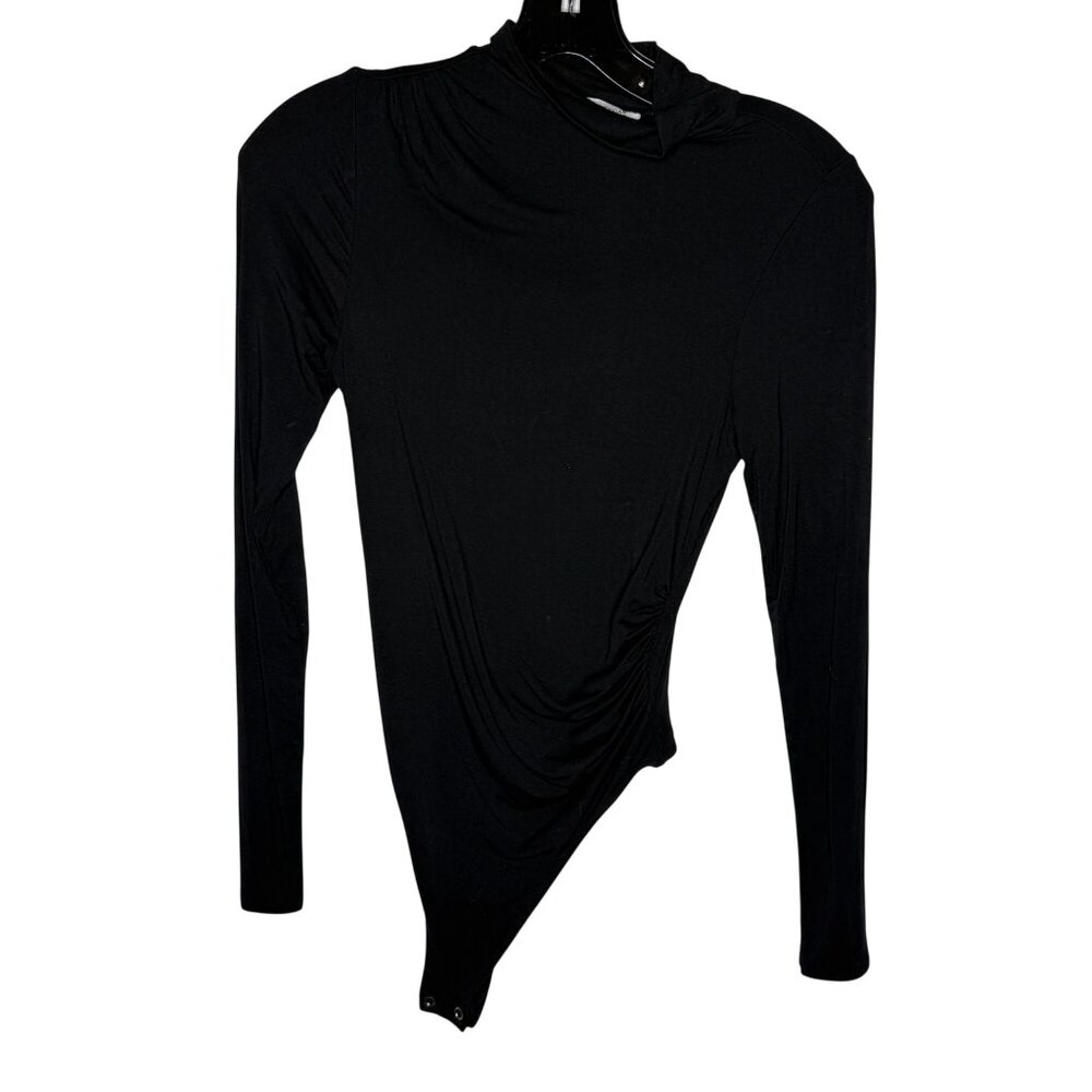 Good American Black Long Sleeve Snap Closure Bodysuit Size 1 Small Mock Neck